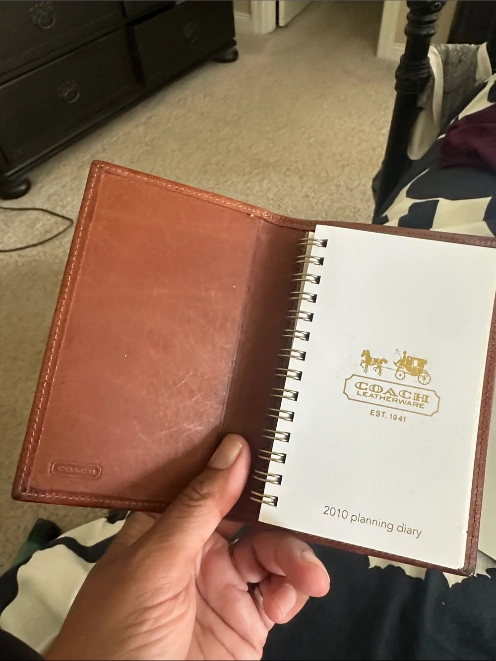 Coach Chestnut Brown Leather Planner Cover with Spiral Diary